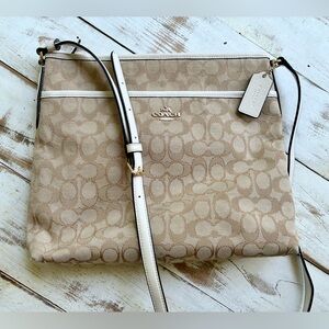 COACH Signature zip File Crossbody purse Shoulder Bag Canvas monogram jacquard